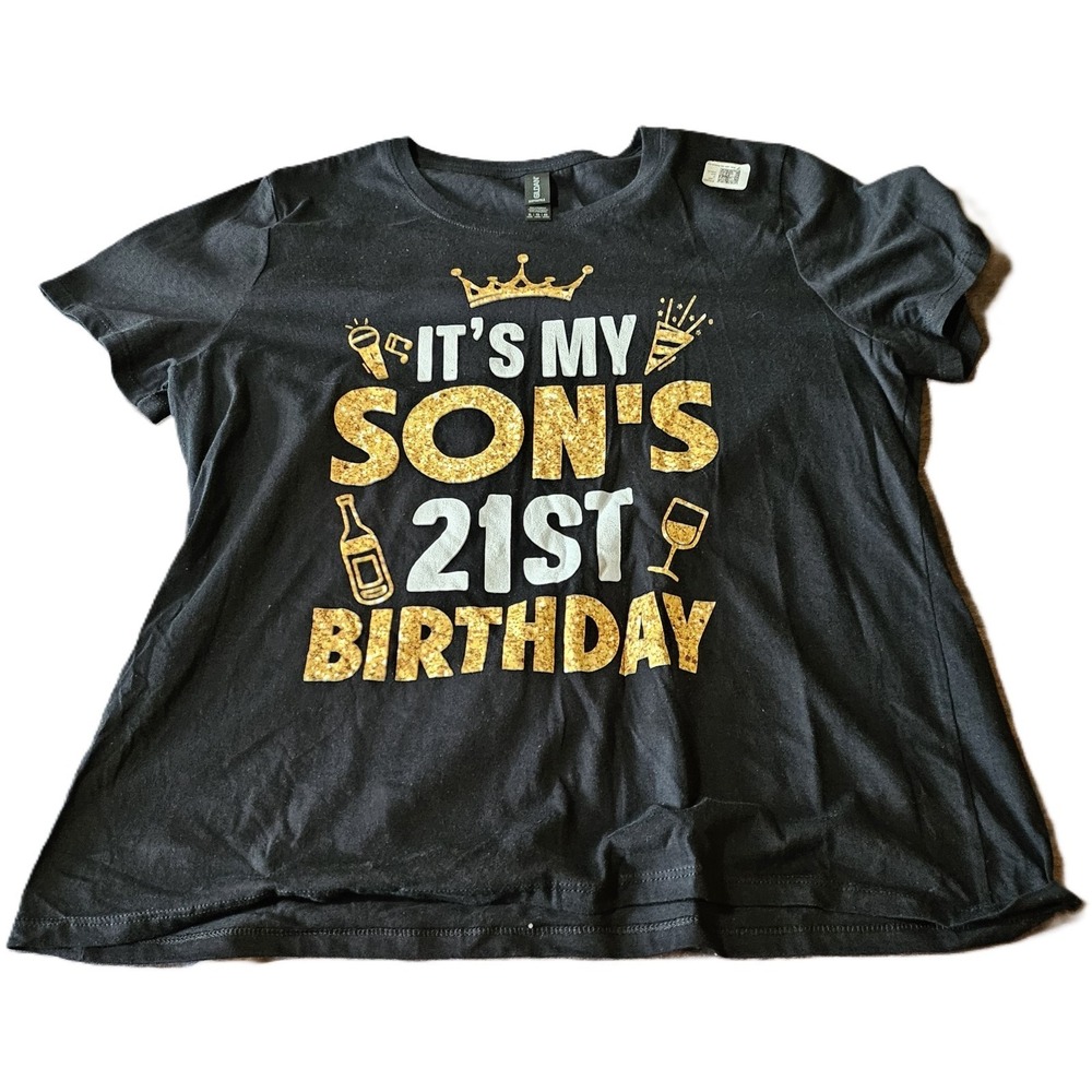 It's My Son's 21st Birthday Womens Sz XL Black Short Sleeve T-shirt